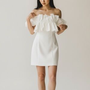 Do+Be Ruffle Strapless Mini Dress Cut-Out women medium white wedding bridal chic
